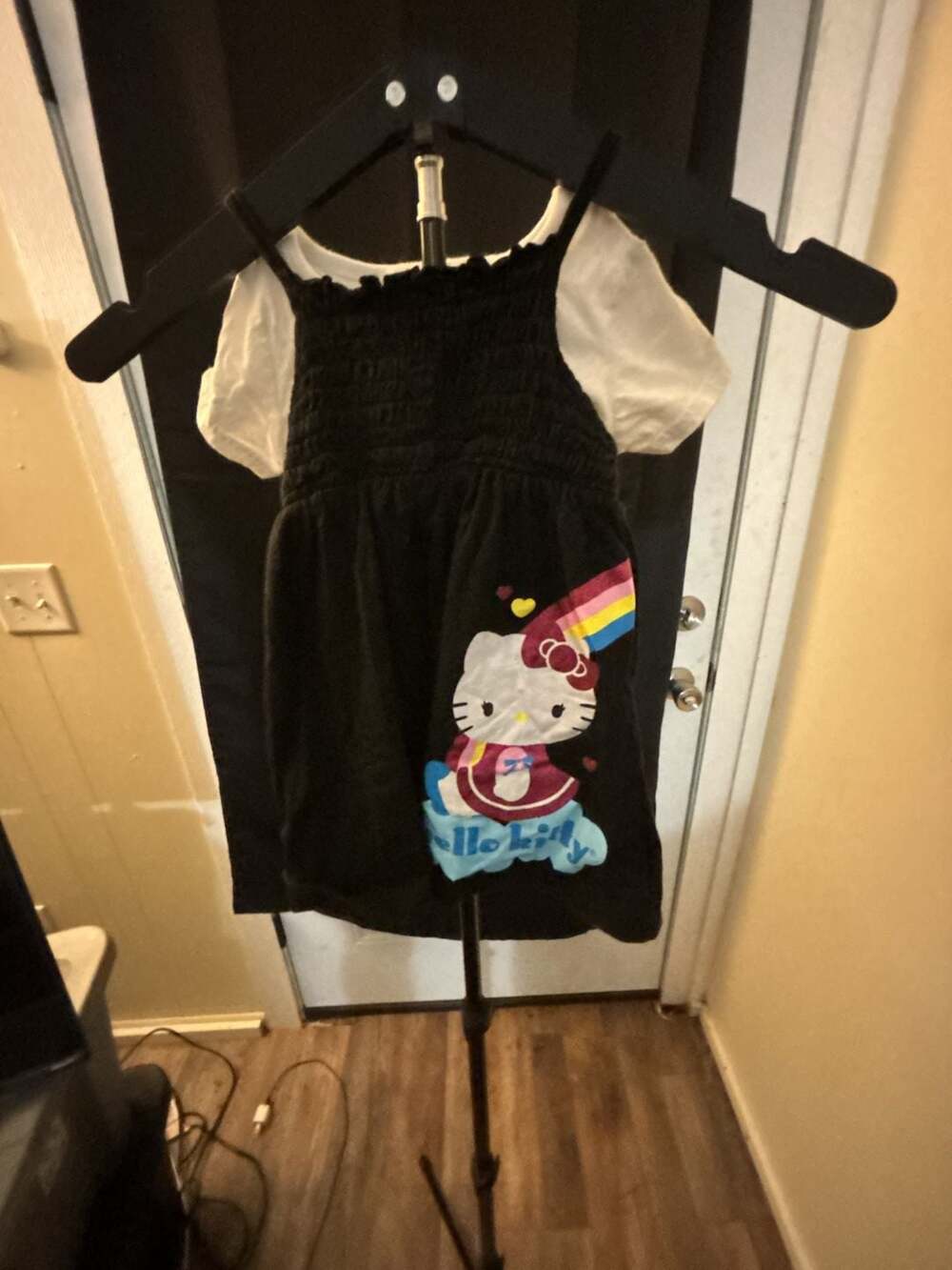 Hello Kitty Black Smocked Dress with White T-Shirt Set